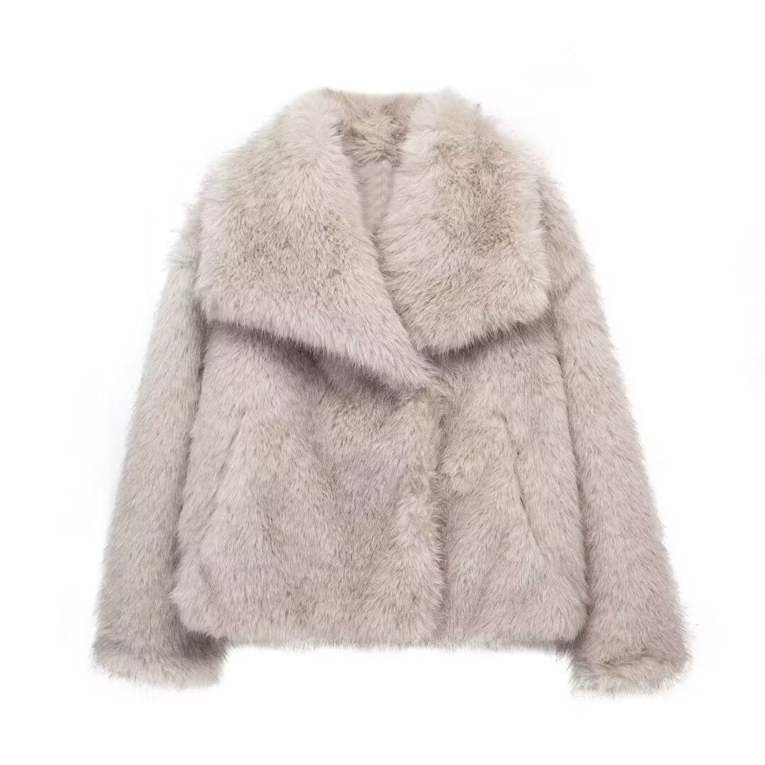 Nathalia Faux Fur Lapel Jacket - Taupe [OKWFE8P6]