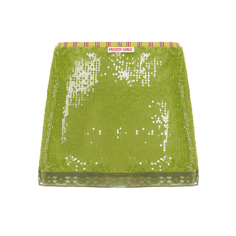 Zaylie Sequin Zebra Mini Skirt - Green [DFGO7P7Q]