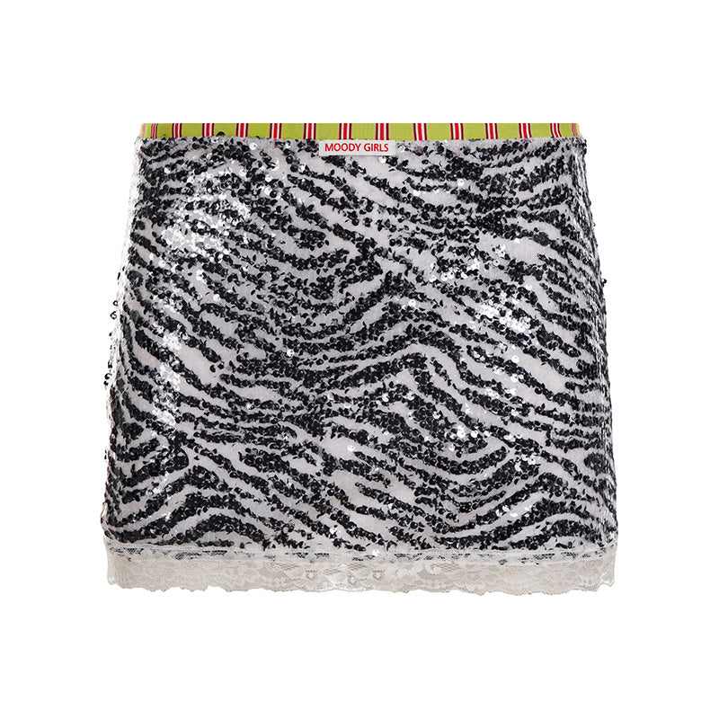 Zaylie Sequin Zebra Mini Skirt - Black [HCTXMEUZ]