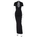 Susanna Deep V Ruched Maxi Dress - Black [LPNWQTC3]
