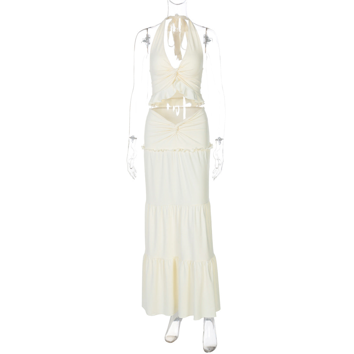 Shawna Twisted Halter Maxi Skirt Set - Apricot [A960O5PW]