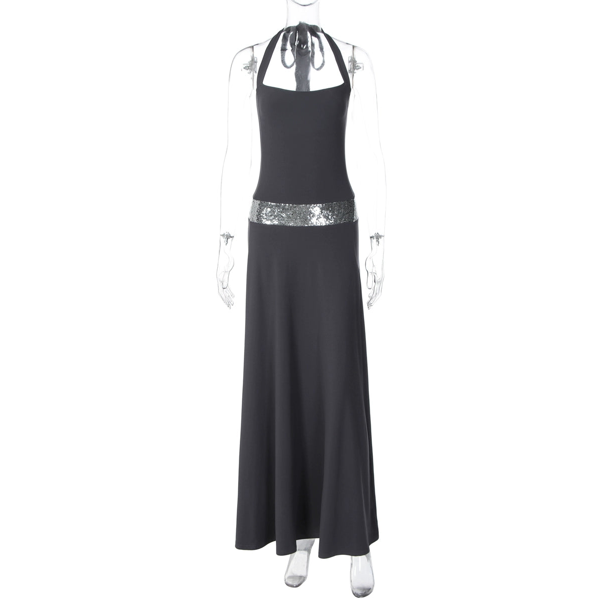 Eleanor Sequin Halter Maxi Dress - Dark Grey [O929CGHC]