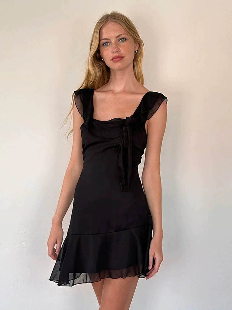 Zaira Double-Layer Mesh Mini Dress - Black [UQPCL3D7]