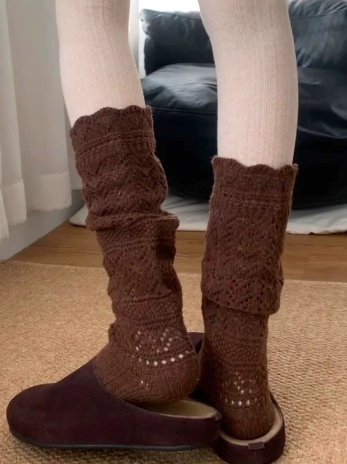 Sabella Knit Leg Warmer Socks - Coffee (1 Pair) [B0FWMBE1]