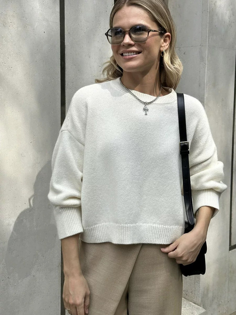 LaPose - Sofi Oversized Crewneck Knit Sweater - White Color
