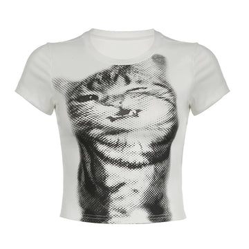 Laniya Graphic Cropped Tee - White [CJP1B03E]