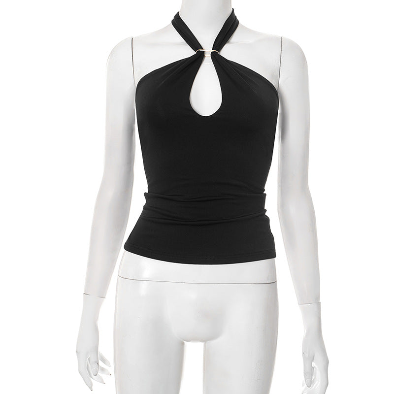 Sanya Metal Ring Halter Top - Black [RWS4TIWE]