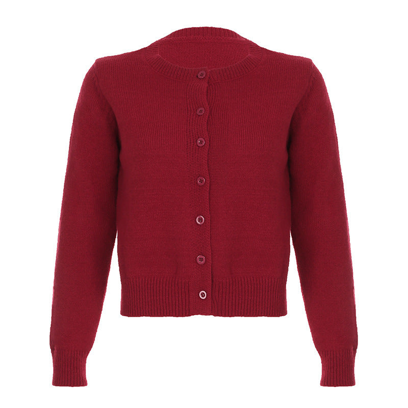 Laylani Buttoned Knit Cardigan - Burgundy [SBSB0EFA]