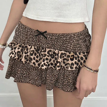 LaPose - Roxanna Leopard Print Bow A-Line Skirt