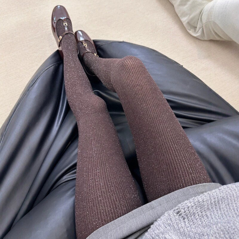Kailynn Twill Shimmer Jumpsuit - Coffee Vertical Stripe Silver Thread [7GMMC23E]