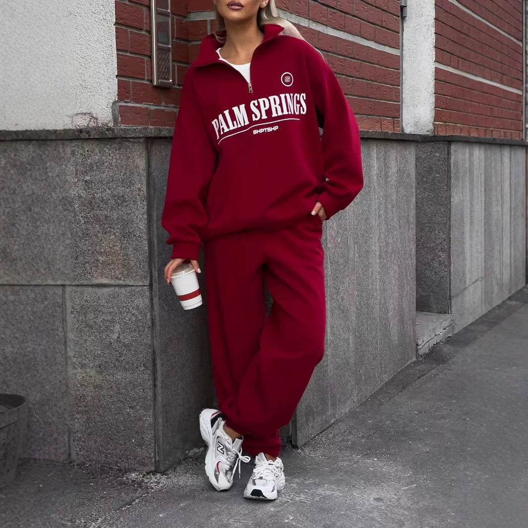 LaPose - Krislynn Half-Zip Sweatshirt Jogger Set - Red Color