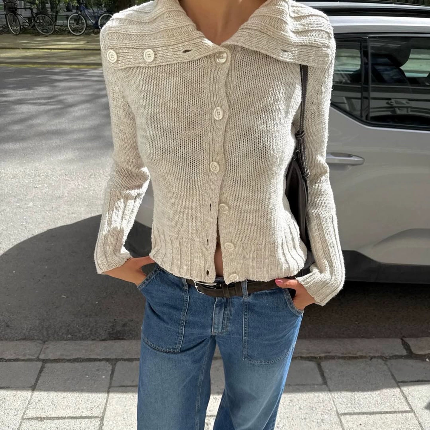 Yasmeen Cropped Collared Sweater - Off-white [XL6EMJ8W]