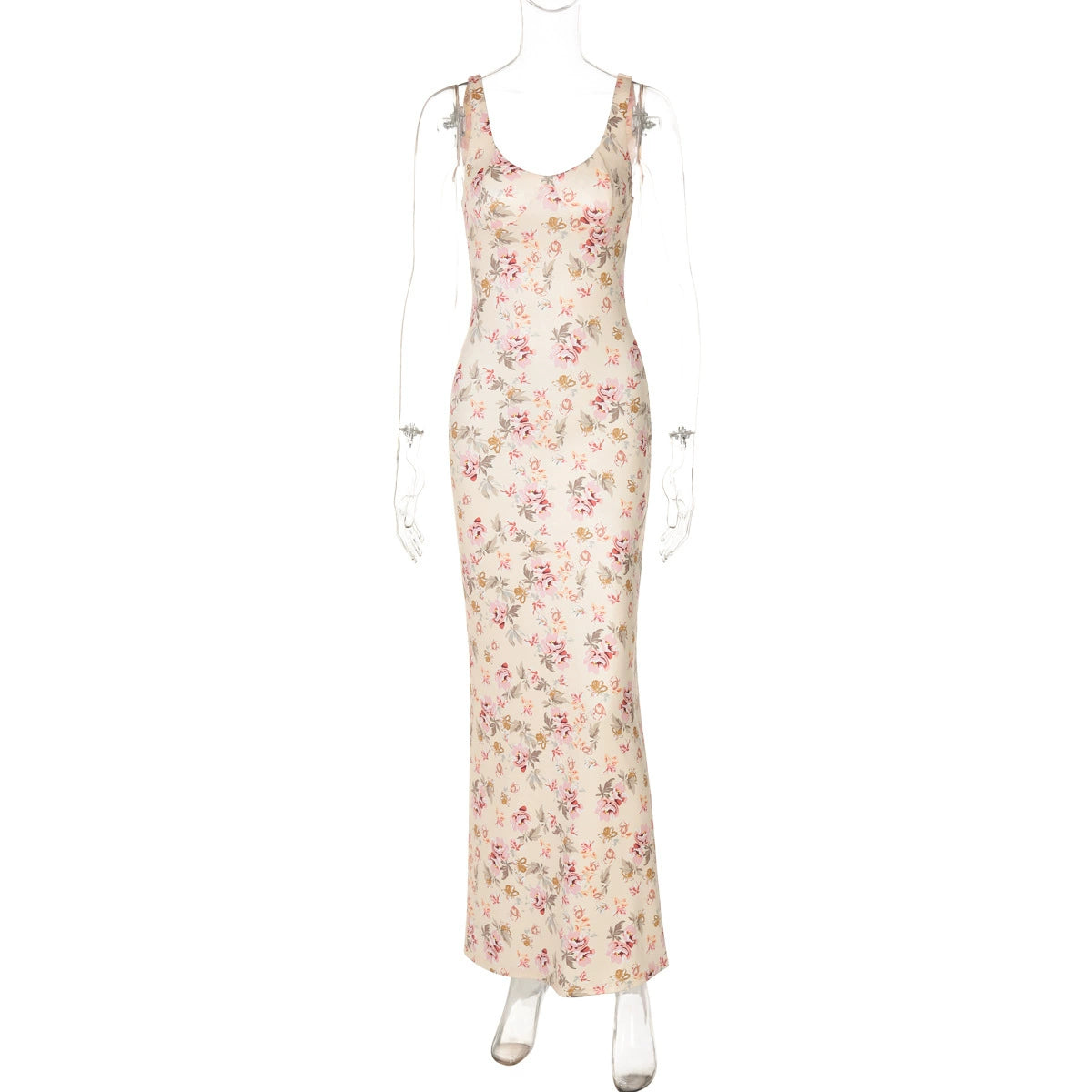 Bentlee Floral Backless Maxi Dress - Apricot [71KQKXQS]