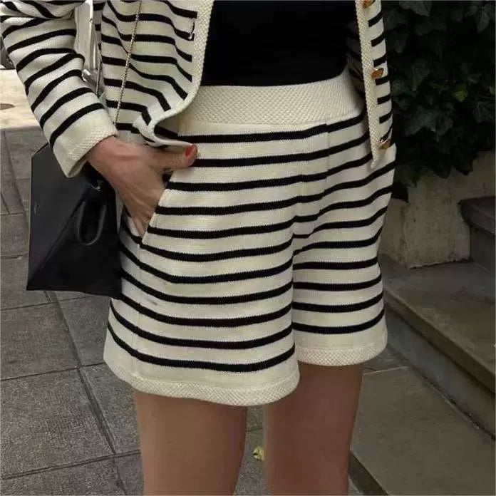 Astoria Striped Knit Short Set - Striped Shorts [T7DGRHUM]