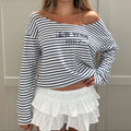 Natalyn Stripe Graphic Long Sleeve Top - Blue [A3O4OSH8]