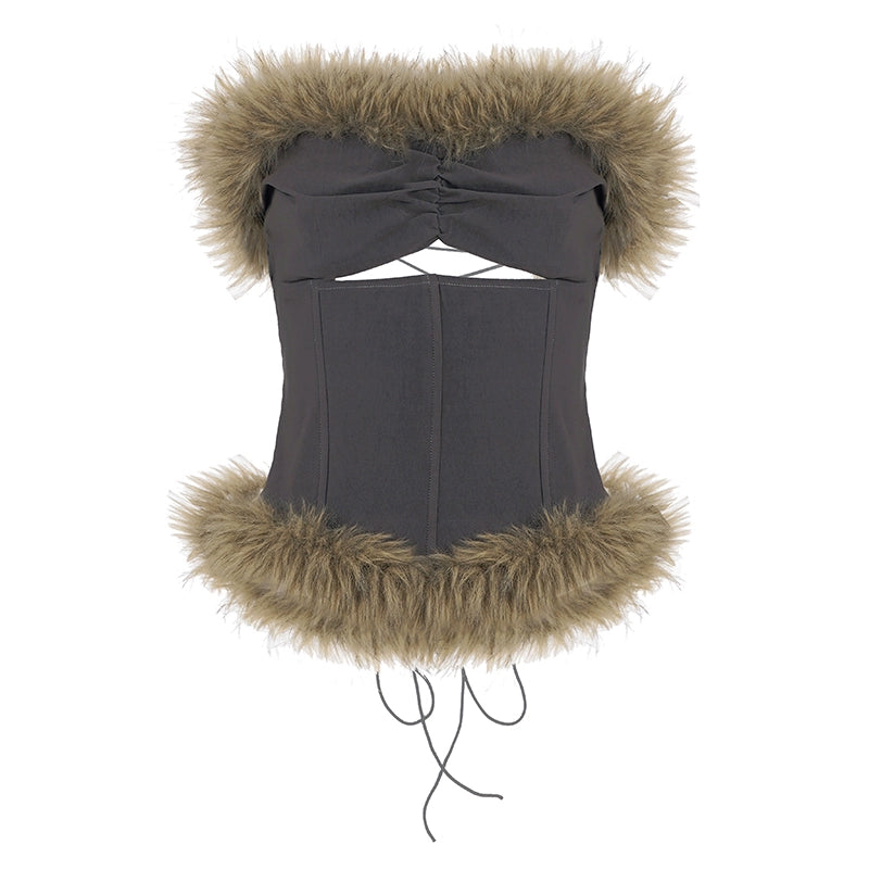 Montserrat Faux Fur Halter Top - Dark Gray [OGDKSU4C]