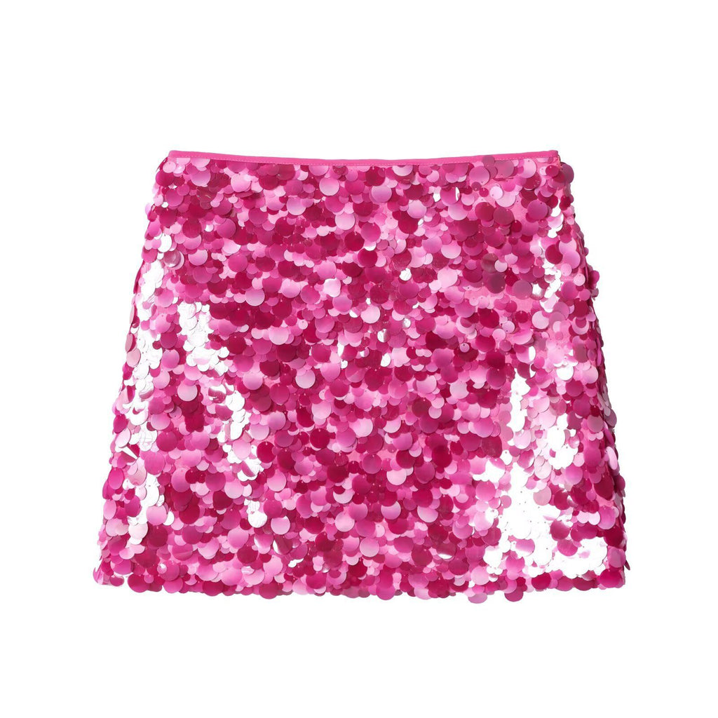 Kathia Sequin Denim Mini Skirt - Rose Pink Sequin [BP5WSX09]