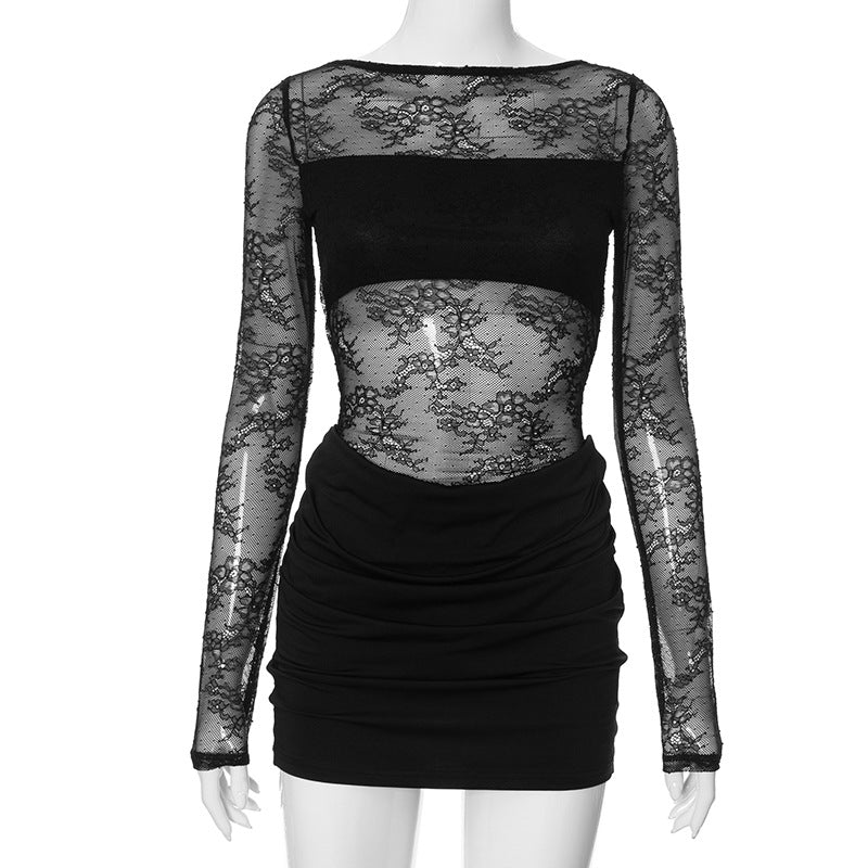 Samayah Lace Bodycon Mini Dress - Black [HQVPNCLP]