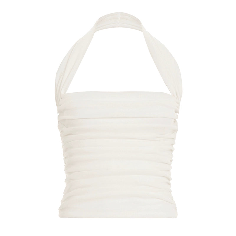 Siena Ribbed Halter Top - White [0ZOMUTE9]
