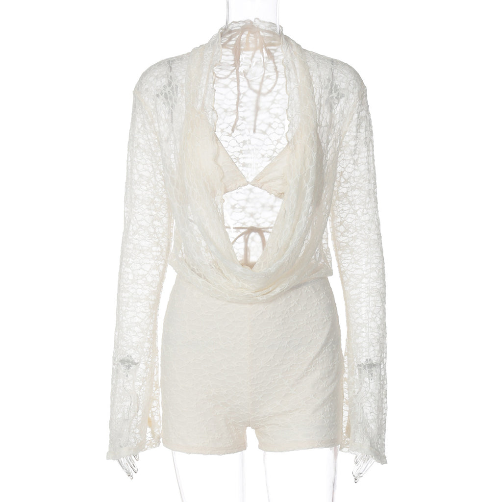 Cattleya Lace Cut-Out Short Set - Apricot [31UZCWP7]