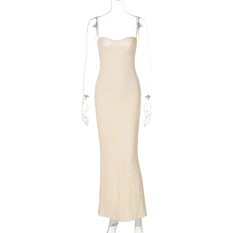Ariadne Lace Backless Midi Dress - Apricot [LL774SEQ]