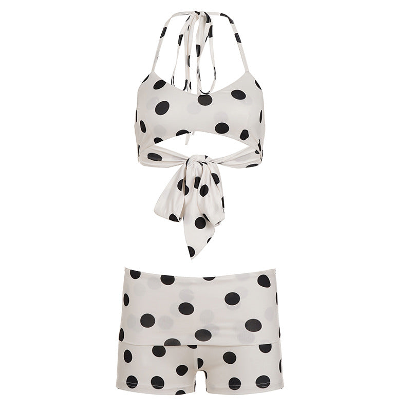 Polka Dot Halterneck Short Set - Black & White [I7FJZHLP]
