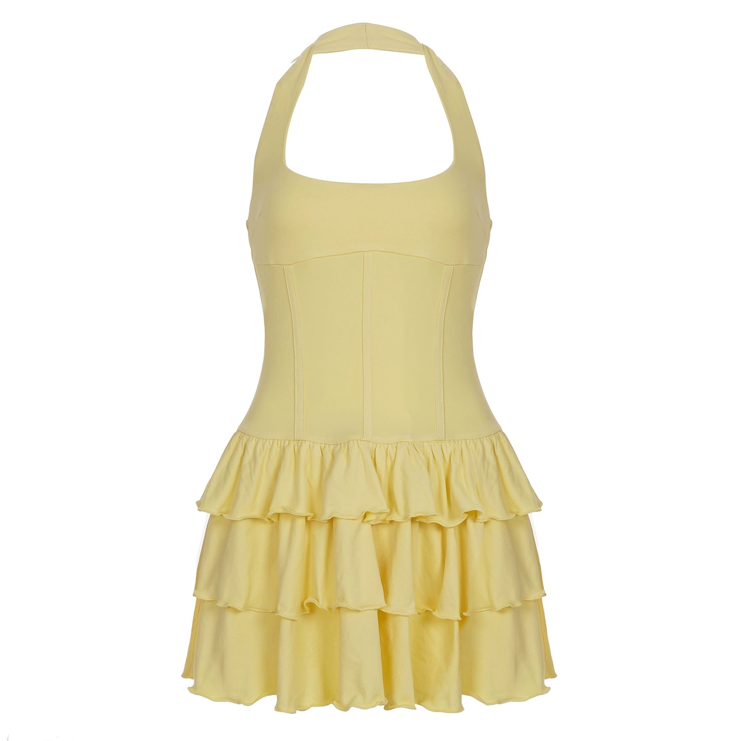 Aziya Halter Tiered Mini Dress - Yellow [70C9ODBB]
