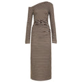 Bracha Striped Ruched One-Shoulder Dress - Brown [4HU6NJWD]