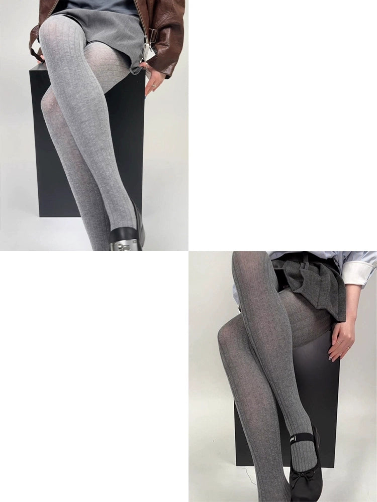 Scottie Sheer Shaping Tights - Light Gray + Dark Gray [R7VZ6FWA]