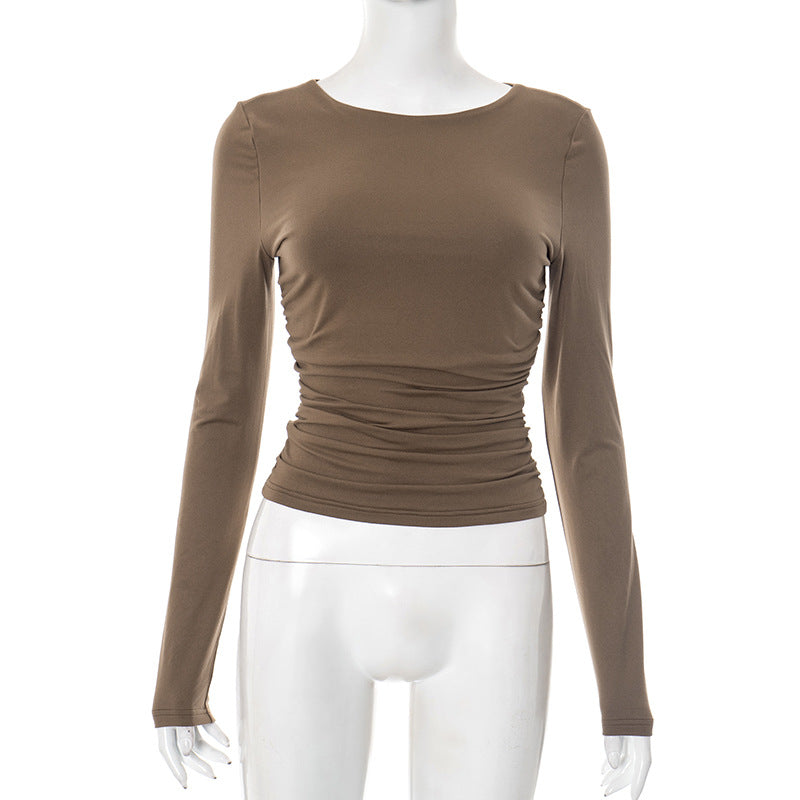 Aamina Long Sleeve Fitted Top - Brown [4V36HJBG]
