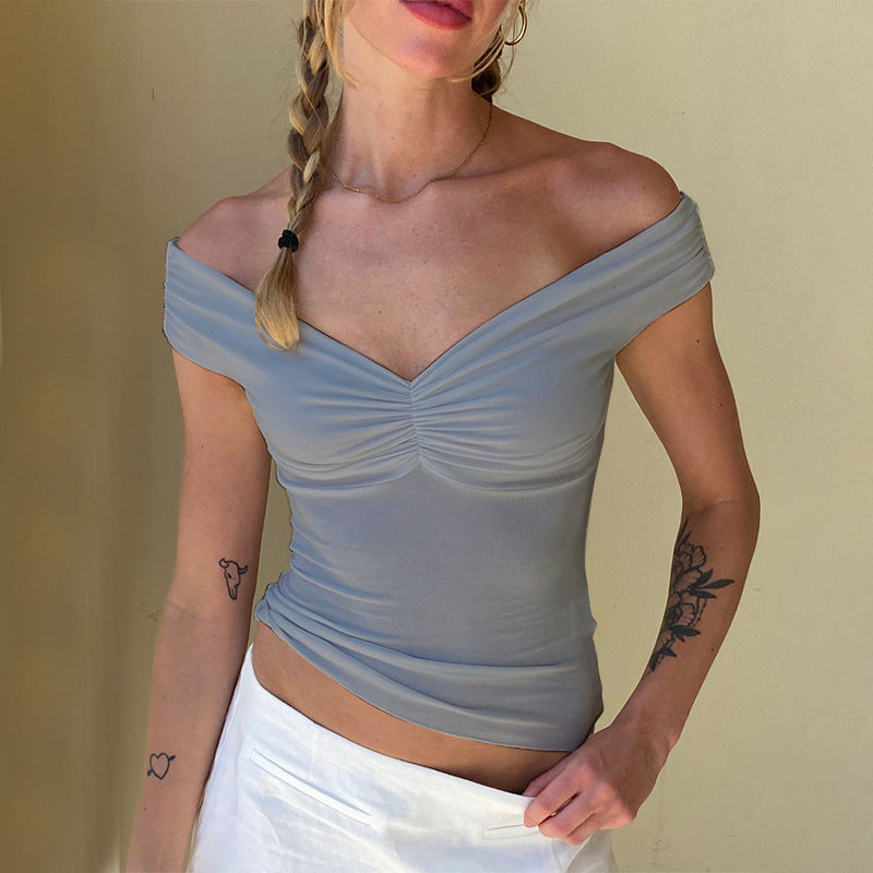 Neriah Pleated V-Neck Cami - Light Gray [QUL8ON4V]