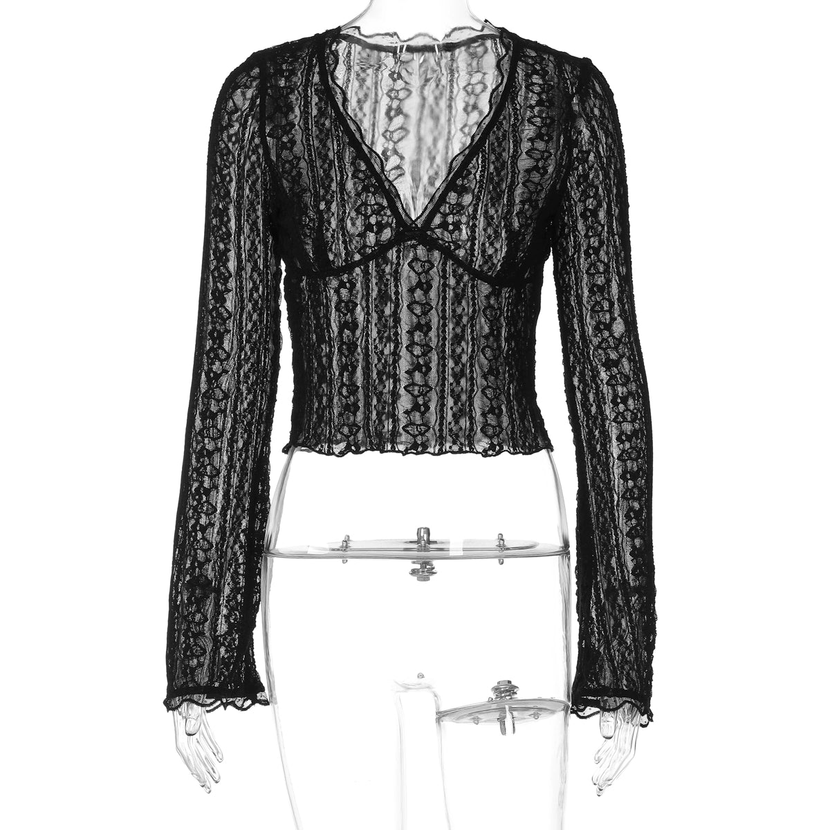 Kim Sheer Lace V-Neck Top - Black [ZKE5NU3K]