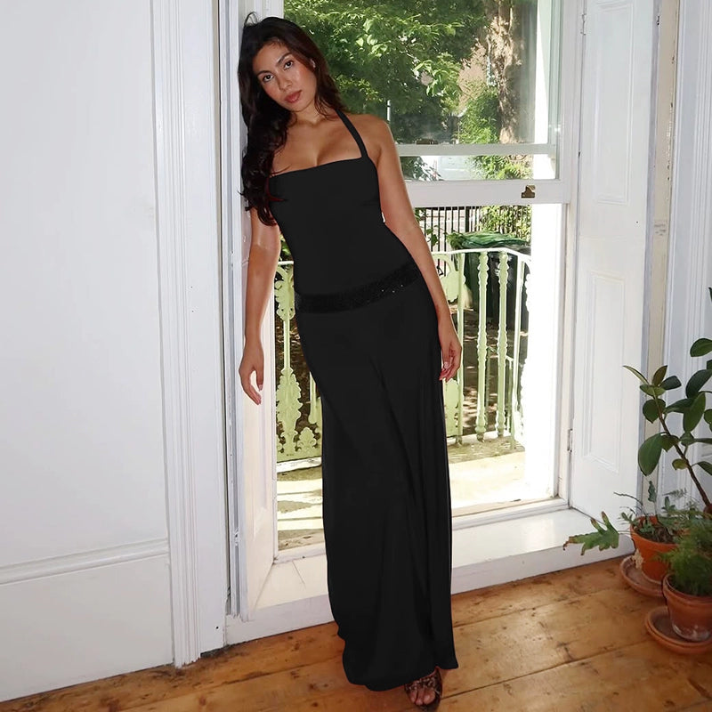 Eleanor Sequin Halter Maxi Dress - Black [I10HQ16S]