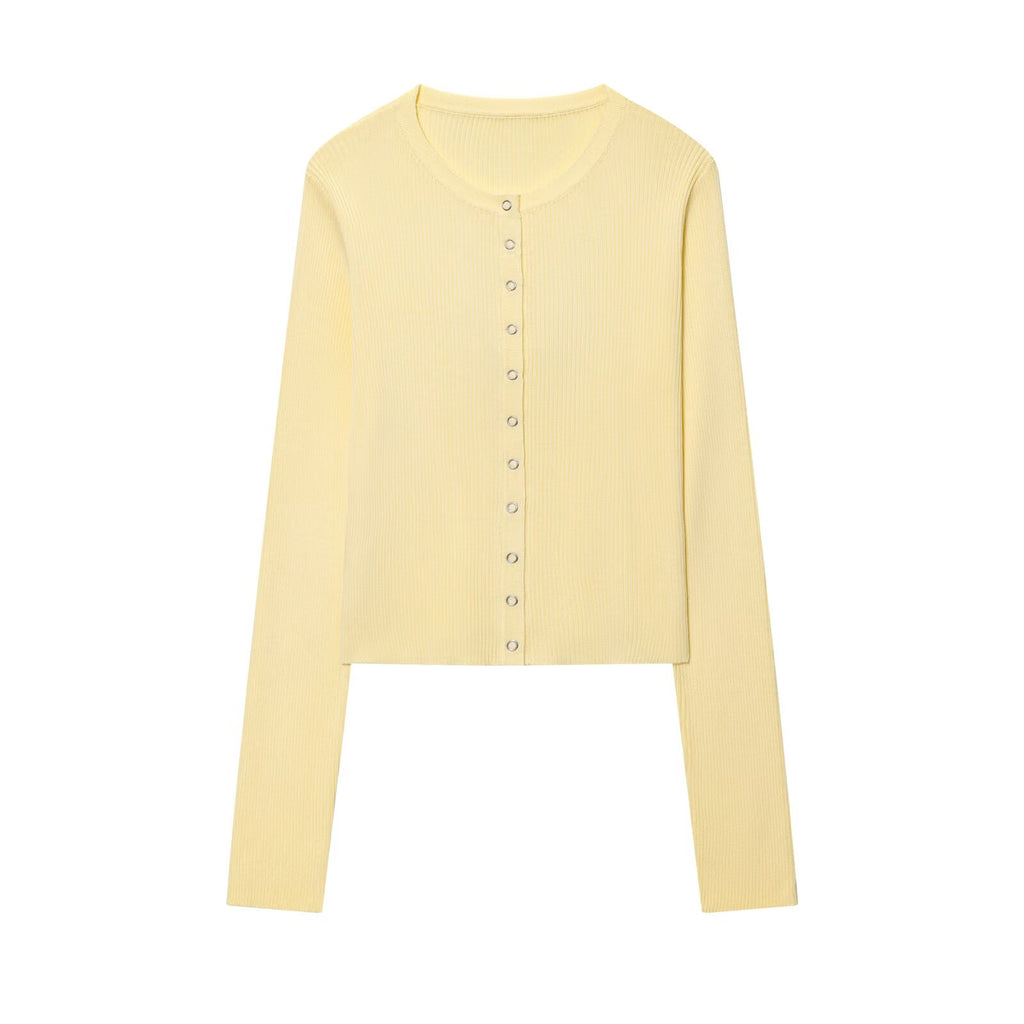 Rain Knit Button-Up Cardigan - Yellow [235W0MW9]