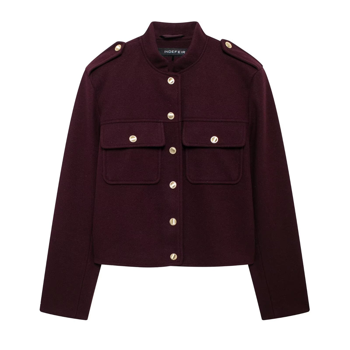 Lamar Cropped Stand Collar Jacket - Wine Red [3TAWBYUO]