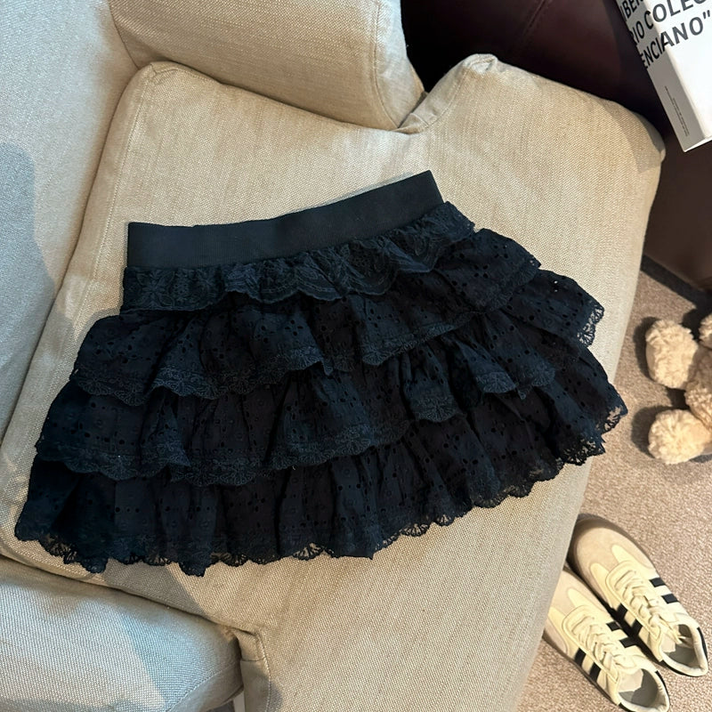 Meira Layered Ruffle Mini Skirt - Black [MCFRXIX2]