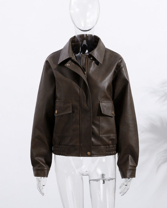 Evie Oversize Leather Jacket - Modern Vintage Silhouette Leather Jacket - Coffee [9T6RVG8D]