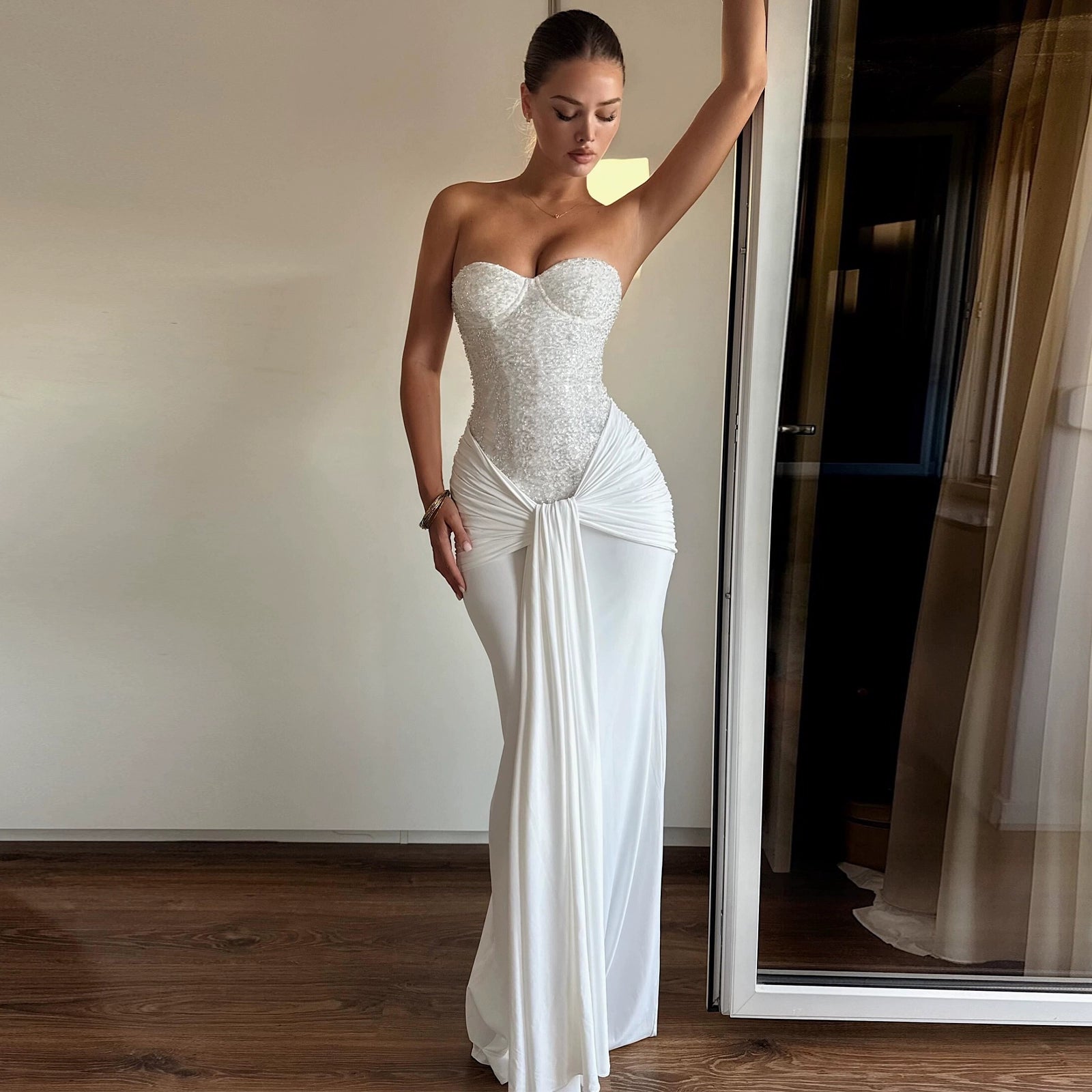 Lemon Strapless Sequin Maxi Dress - White [KMQ7H3HL]