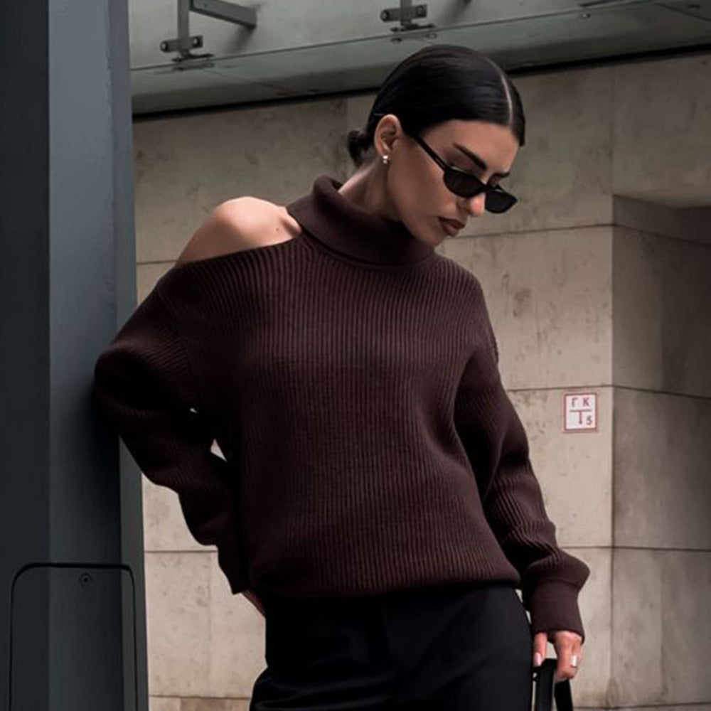 Deliyah Knit Cold Shoulder Sweater - Chocolate [NSJECJ7V]