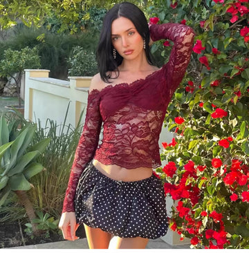 Lace Off-Shoulder Long Sleeve Top