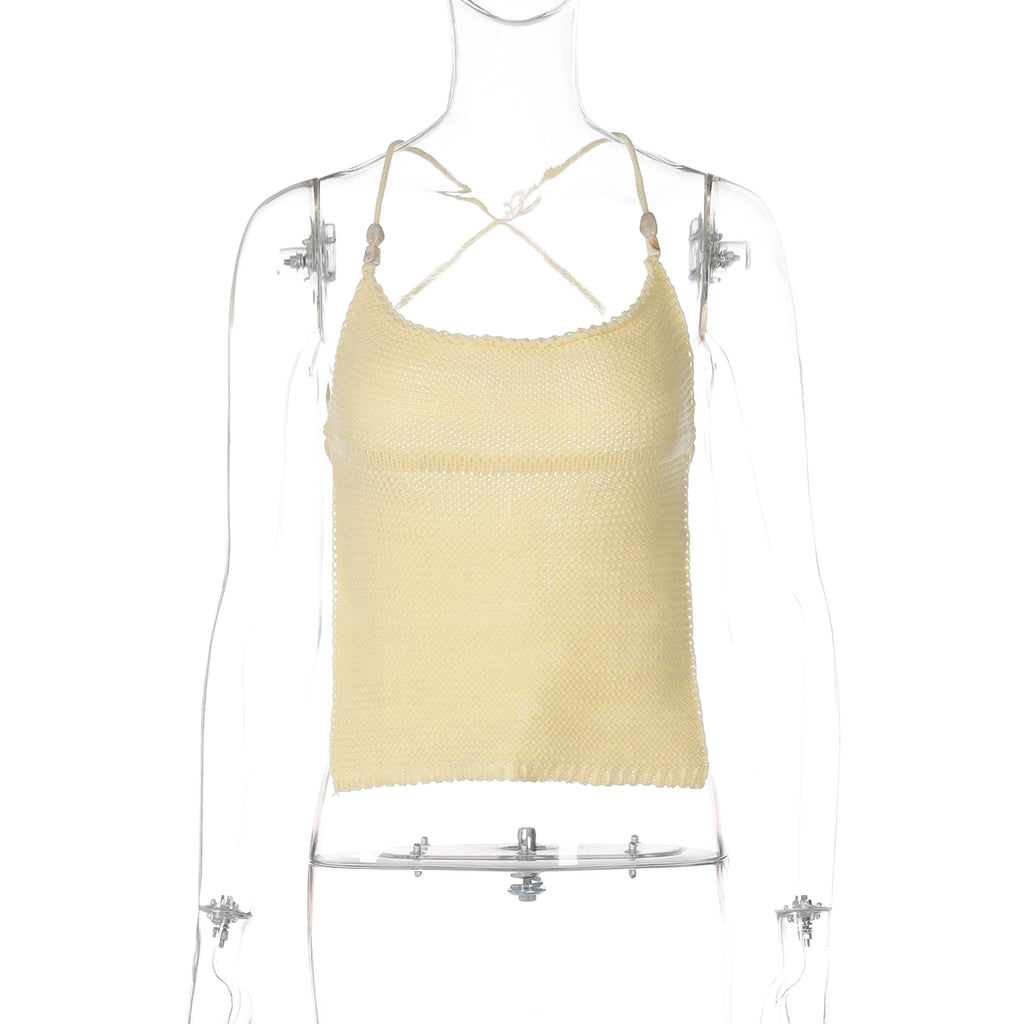 Noreen Backless Halter Top - Yellow