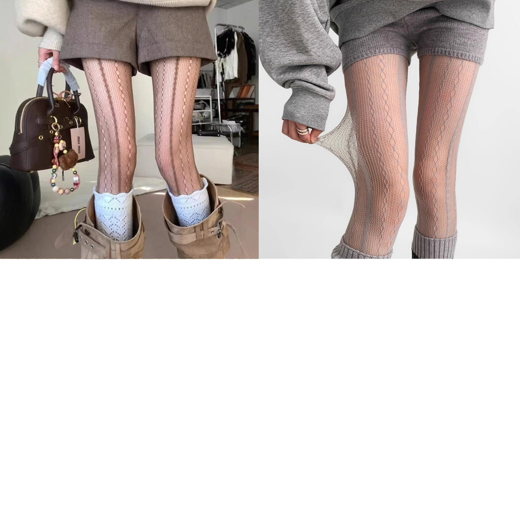 Rylan Chain Pattern Stocking Set - Coffee & Grey Sheer Stockings (Two-Pack) [0C31UCHG]