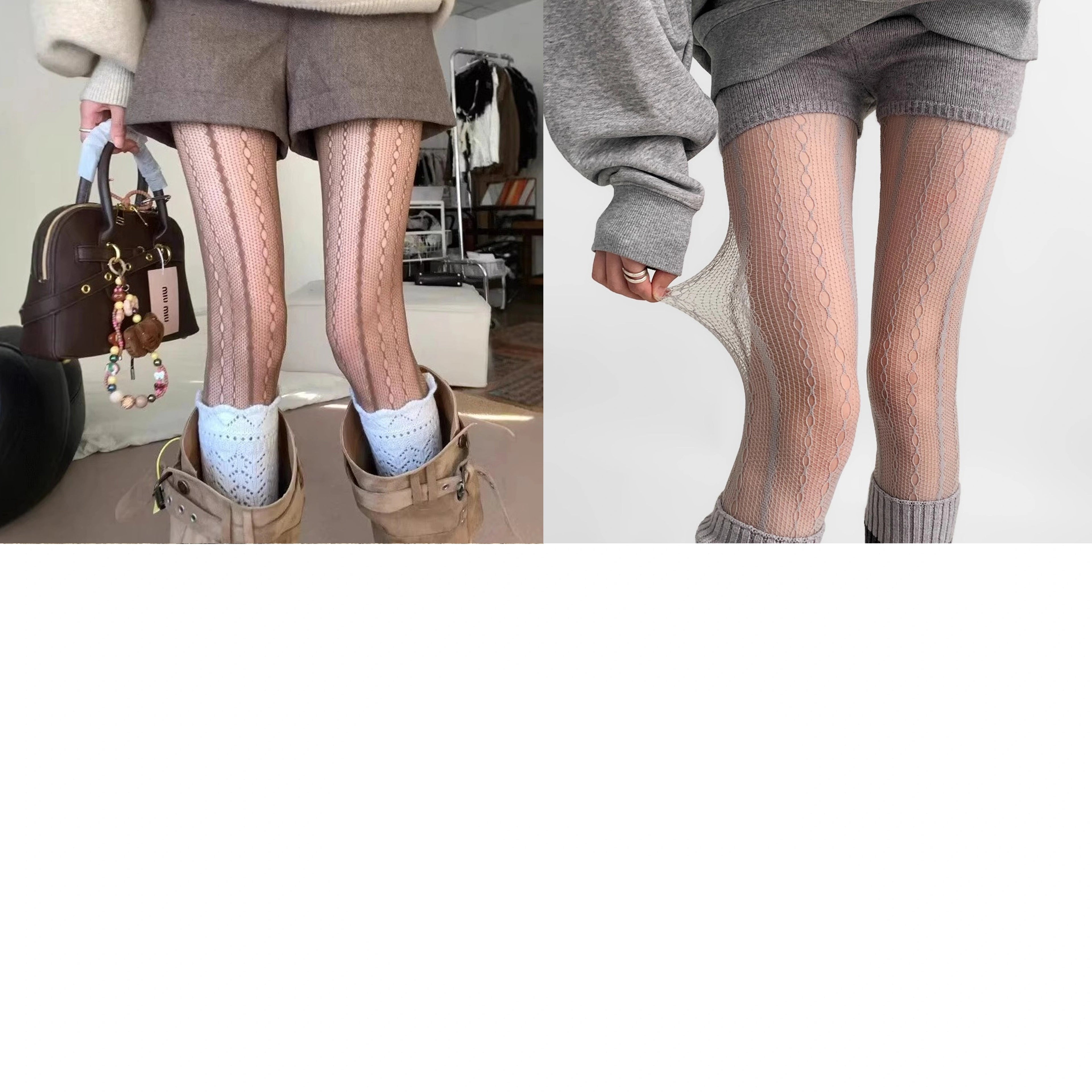 Rylan Chain Pattern Stocking Set - Coffee & Grey Sheer Stockings (Two-Pack) [0C31UCHG]