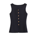Neely Gold Button Knit Vest - Black [ECUNLZ2W]