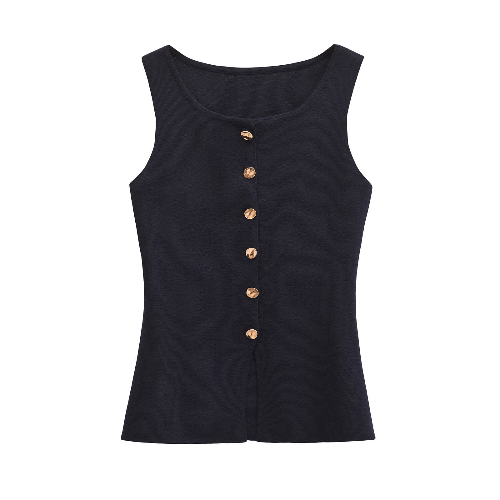 Neely Gold Button Knit Vest - Black [ECUNLZ2W]