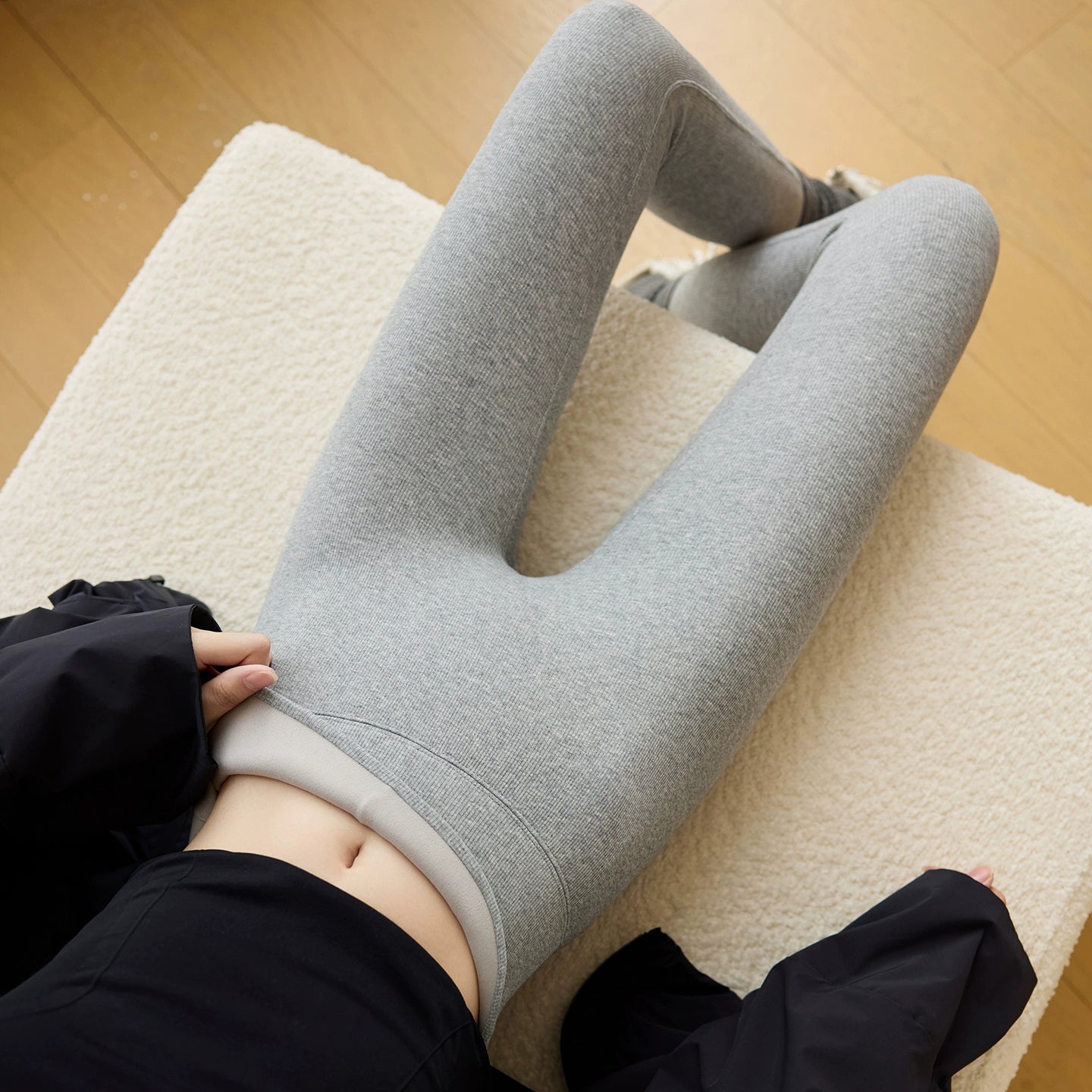Lanie Ribbed Thermal Leggings - Light Gray Thin Fleece [JWHIYDZU]