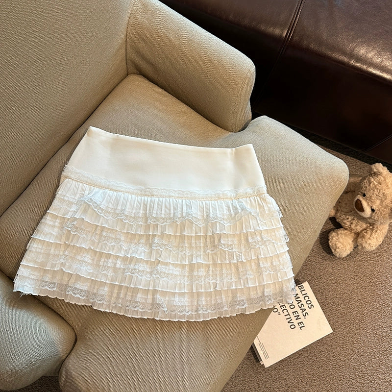 Maliah Tiered Lace Mini Skirt - White [Z0P9BRLR]