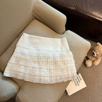 Maliah Tiered Lace Mini Skirt - White [Z0P9BRLR]