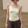 Reine Beaded One-Shoulder Crop Top - Light Green