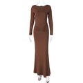 Mildred Pleated Long Sleeve Dress - Coffee [O64YEUTH]